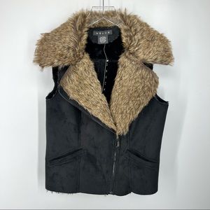 NEW! REVUE Women's Faux Suede Shearling Collar M Black Moto NWT Y2K
